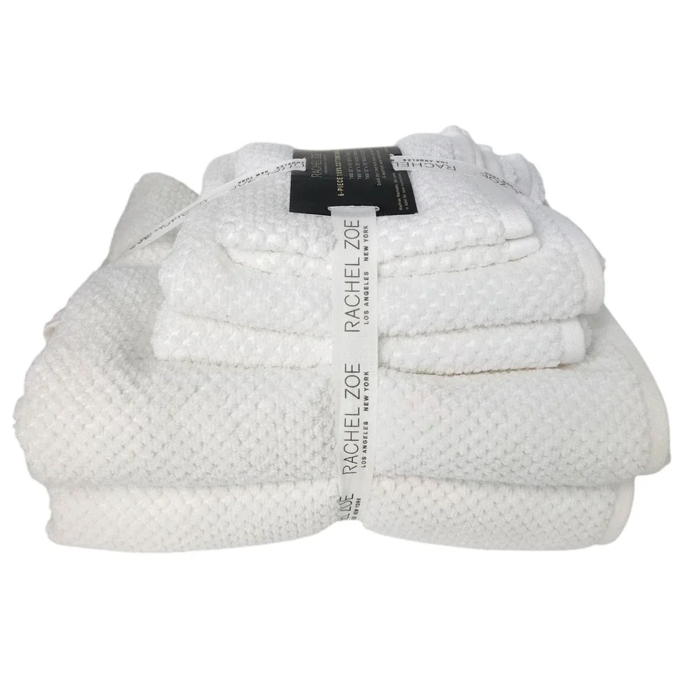 Rachel Zoe 6pc White Cotton Towel‎ Set 2 Bath 2 Hand 2 Washcloths